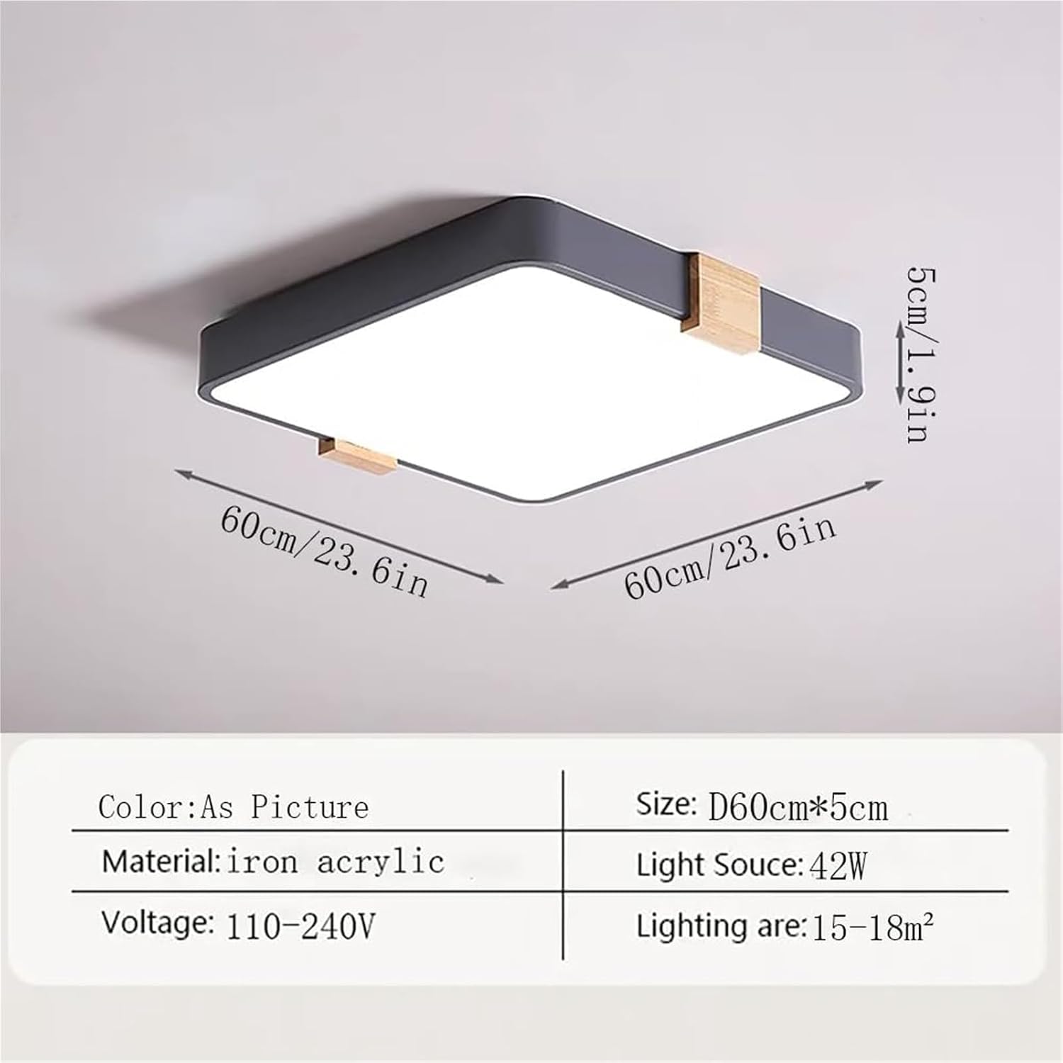 Modern Wood Ceiling Light Square LED Flush Mount Ceiling Light Minimalist Ceiling Lamp Dimmable Ceiling Lighting Fixtures for Kitchen Bedroom Bathroom(Green,23.6in)