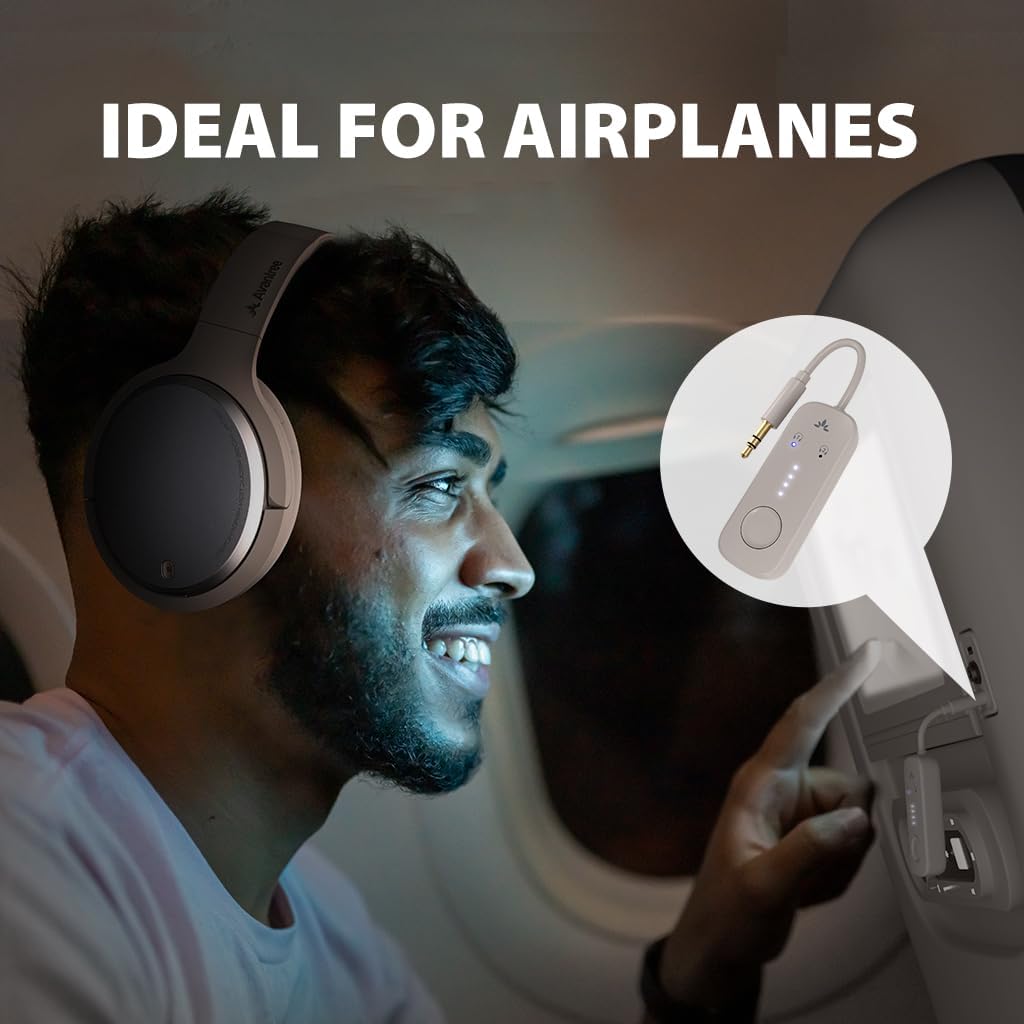 Avantalk Sky Eon - Bluetooth Headphones for Airplane Travel & Mobile Phone with Wireless Adapter, Active Noise-Canceling & Ambient Mode, Spacious & Comfortable Earpads, 45hr Playtime