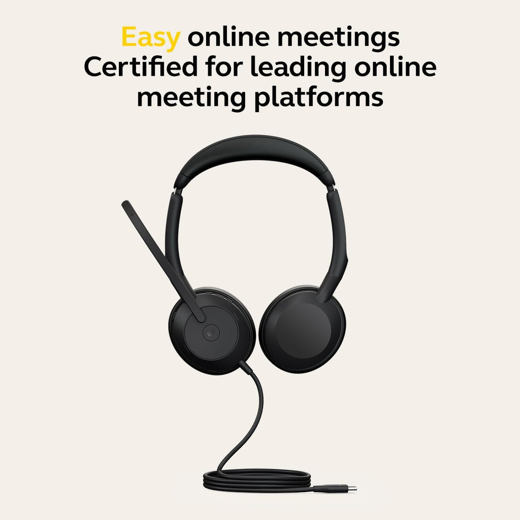 Jabra Evolve2 50 Wired Stereo Headset - with AirComfort Technology, Noise-Cancelling Mics & Active Noise Cancellation - Works with All Leading UC Platforms Such as Zoom & Google Meet - Black