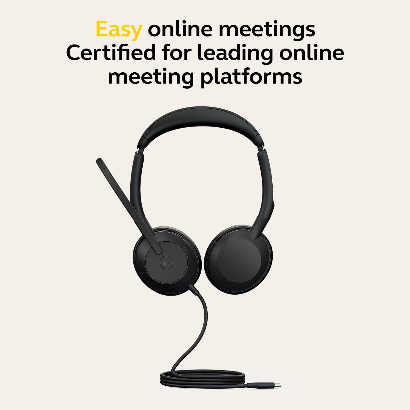 Jabra Evolve2 50 Wired Stereo Headset - with AirComfort Technology, Noise-Cancelling Mics & Active Noise Cancellation - Works with All Leading UC Platforms Such as Zoom & Google Meet - Black
