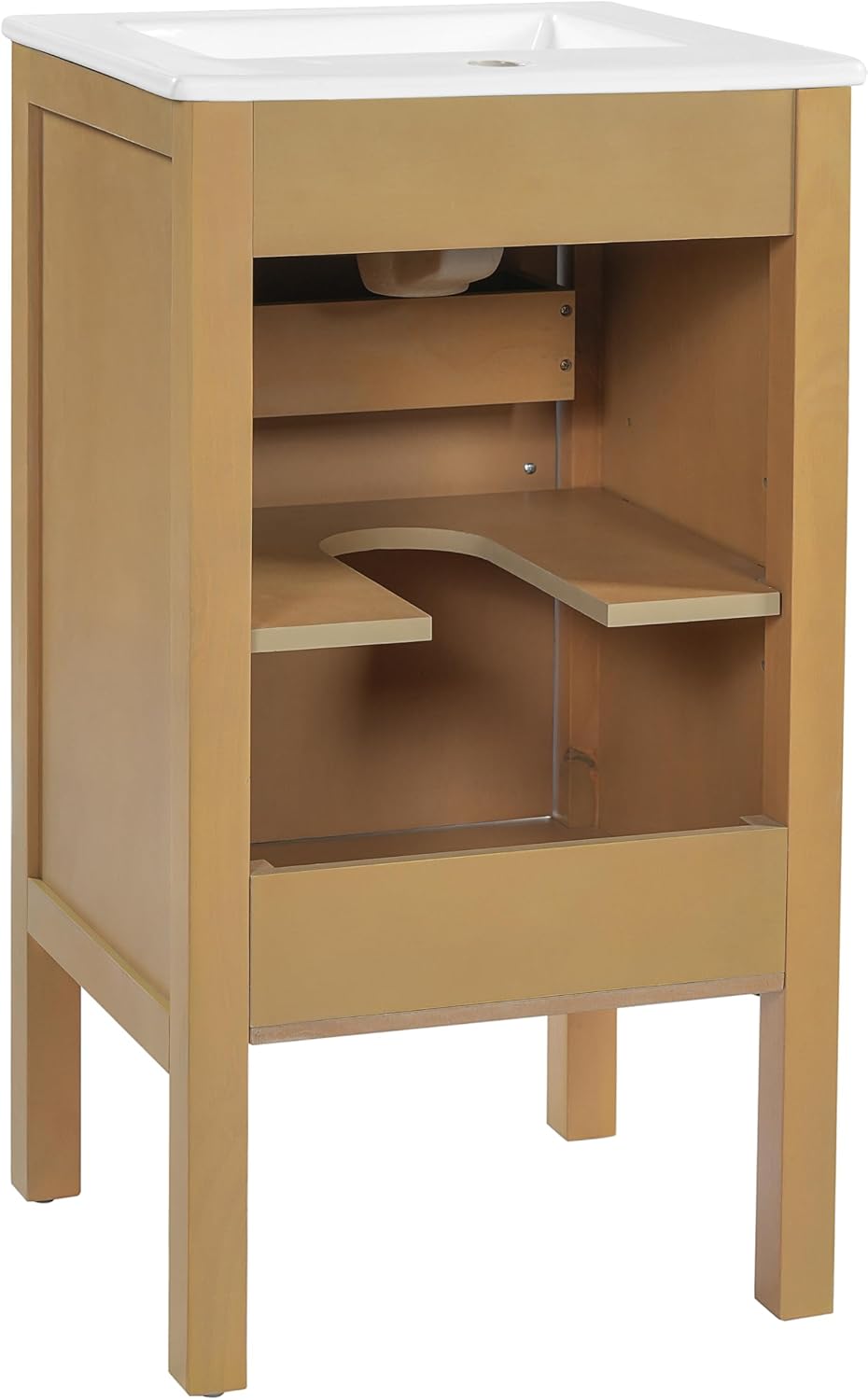18-inch Bathroom Vanity with Sink Combo, Free-Standing Single Storage Cabinet with One Soft-Close & Adjustable Shelf, Modern Natural Wood Grain Vanity with Ceramic Basin for Bathroom (Natural)
