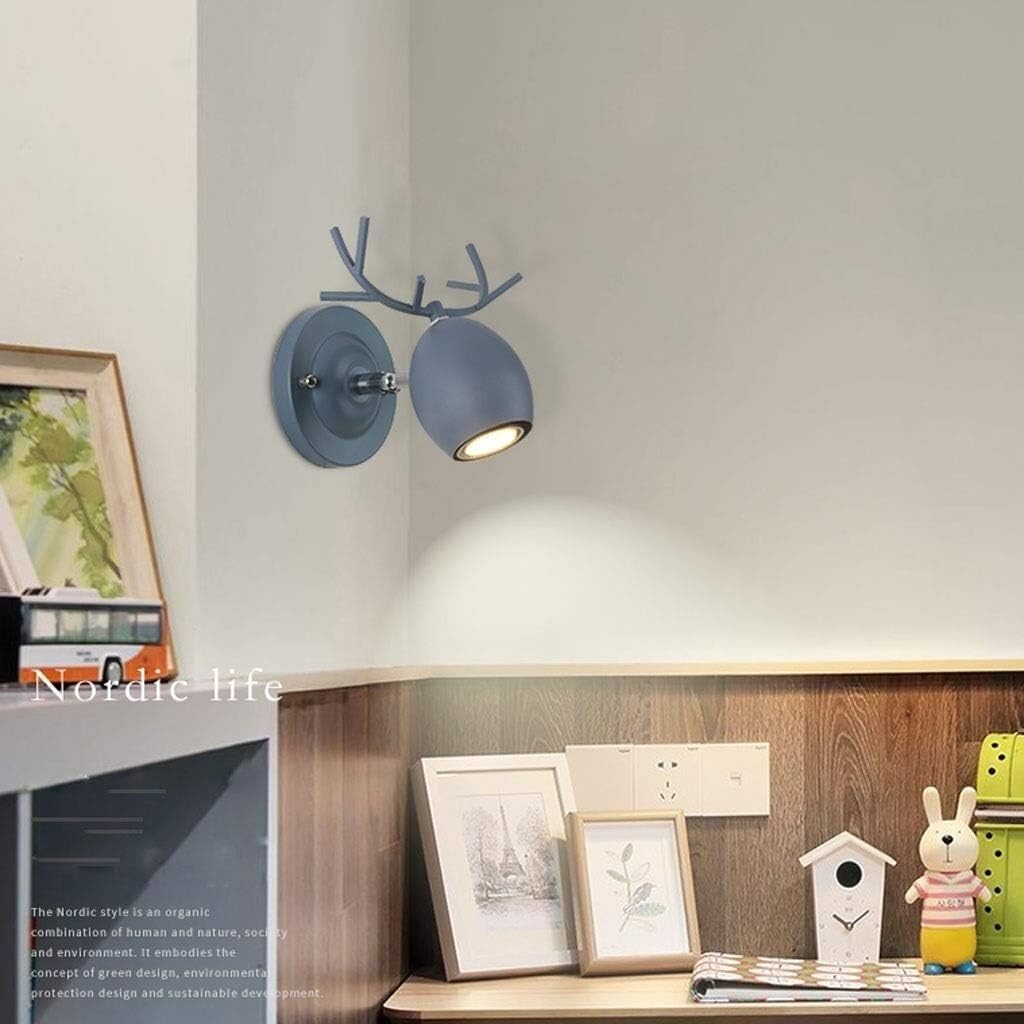 Sconce Wall Lighting Wrought Iron Wall Lamp Nordic Creative Antlers Wall Light Bedroom Wall Sconce for Living Room Bedside Dining Room Bathroom Light Fixtures(Blue)