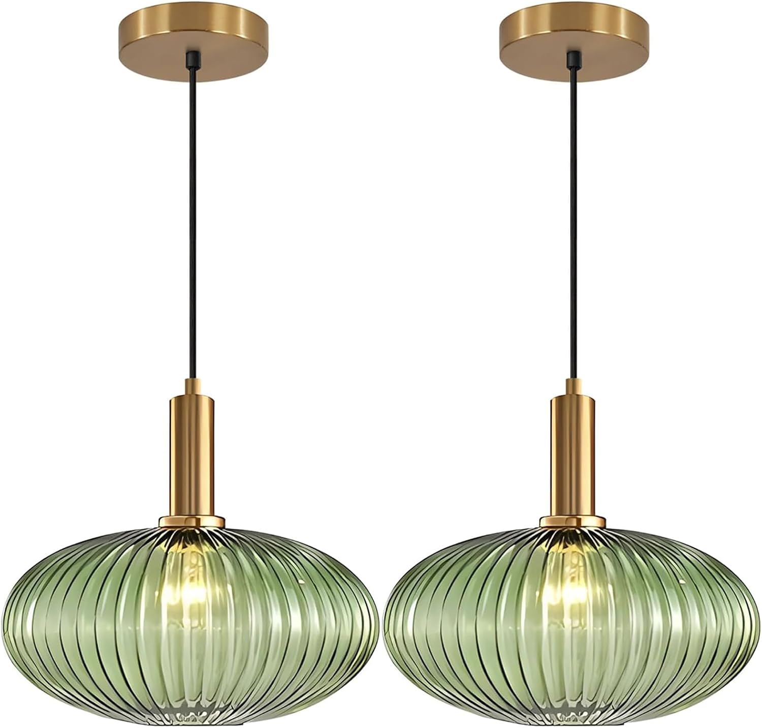 Modern Large Globe Pendant Light Fixture Nordic Glass Pendant Light Two-Pick Kitchen Farmhouse Kitchen Island Light Vintage Single Ceiling Hanging Light (Two-Pick-Green)