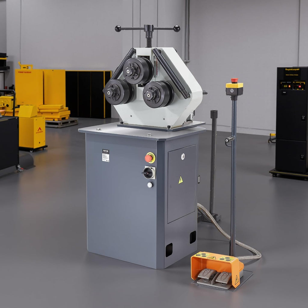 VEVOR 750W Electric Roll Bending Machine, 3-Roller Electric Pipe Bender Machine with Reversible Foot Switch, Support Horizontal/Vertical Operation (220V 60Hz 3-Phase, No Plug)