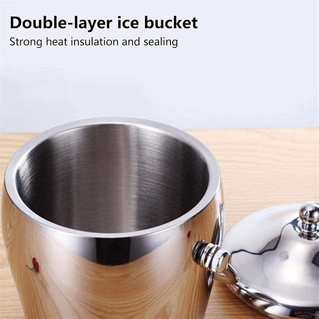 1.2/2L Stainless Steel Ice Bucket Portable 6-Hour Double-Layer Insulated Freezer with Lid for Parties Barbecues Buffets (Size : 2L) (Size : 2L) (1.2L)