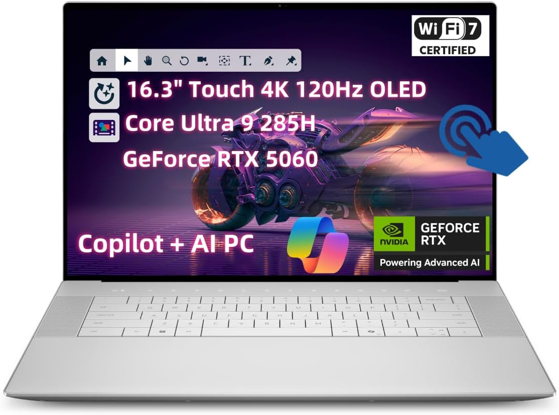 NewDell 16 Premium(Next Gen XPS 16) Professional Laptop, 16.3' OLED UHD+ (3840x2400) Touch Screen, Core Ultra 9 285H 16Core, 32GB RAM 1TB SSD, Geforce RTX 5060, 3*Thunderbolt 4 Wi-Fi 7 Win 11Pro AI PC