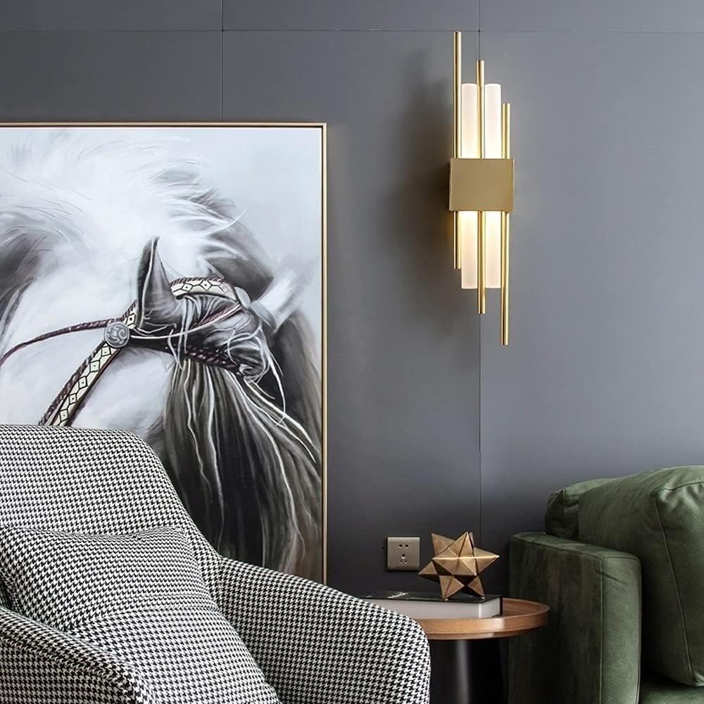 KISAD Wall Lighting Fixtures Nordic Wrought Iron Wall Sconce Modern Minimalist Art Wall Light Wall Mounted Lighting Fixture for Bedroom Bathroom Villa Balcony Decoration(White Light,M-Gold)