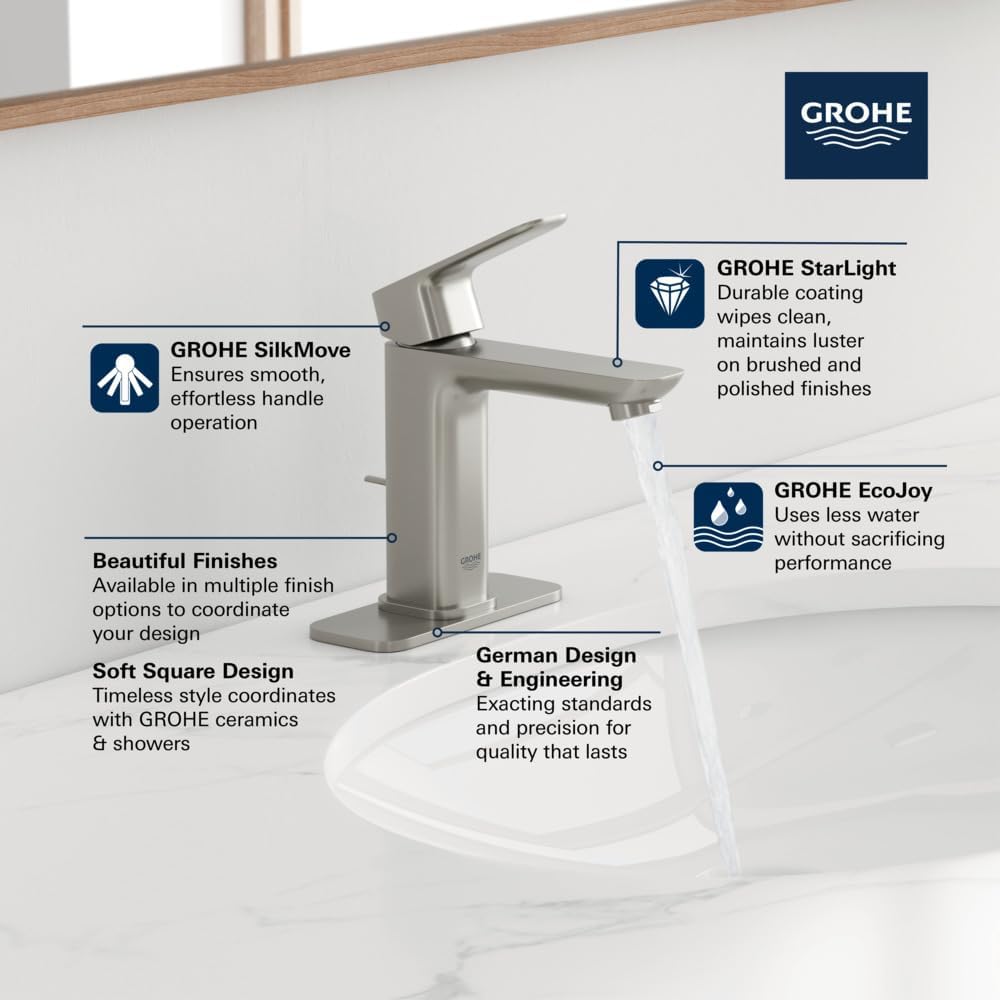 Grohe 101920EN00 Cubeo Single Hole Single Handle M-Size Bathroom Faucet, 1.2 GPM, Brushed Nickel