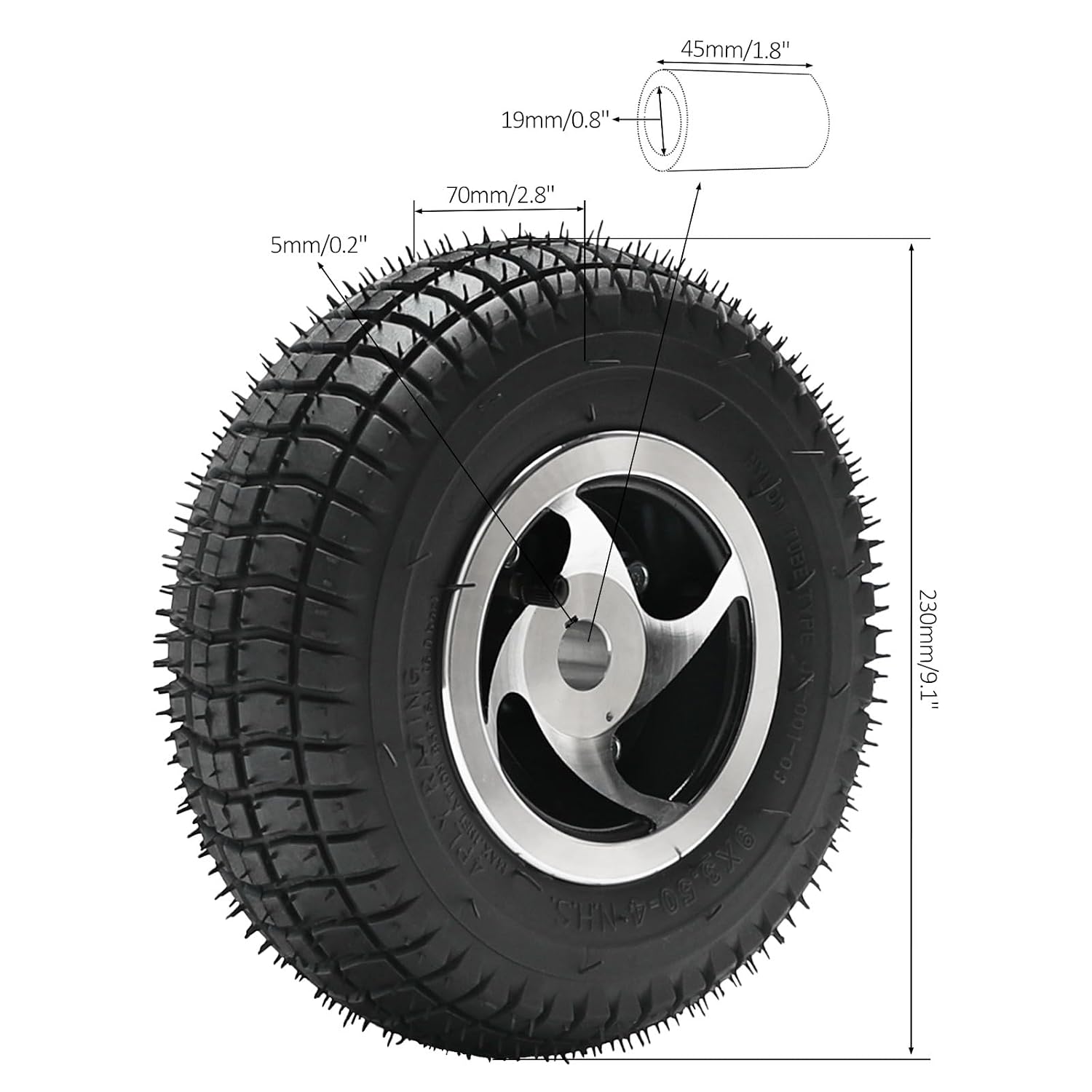 24V 350W Electric Motor Transaxle Differential, 11A 3000r/min for Electric Mobility Scooter Powered Wheelchair Electric Trolley Cart Tricycles, with Pack of 2 Rear 9x3.50-4 Wheel Tire