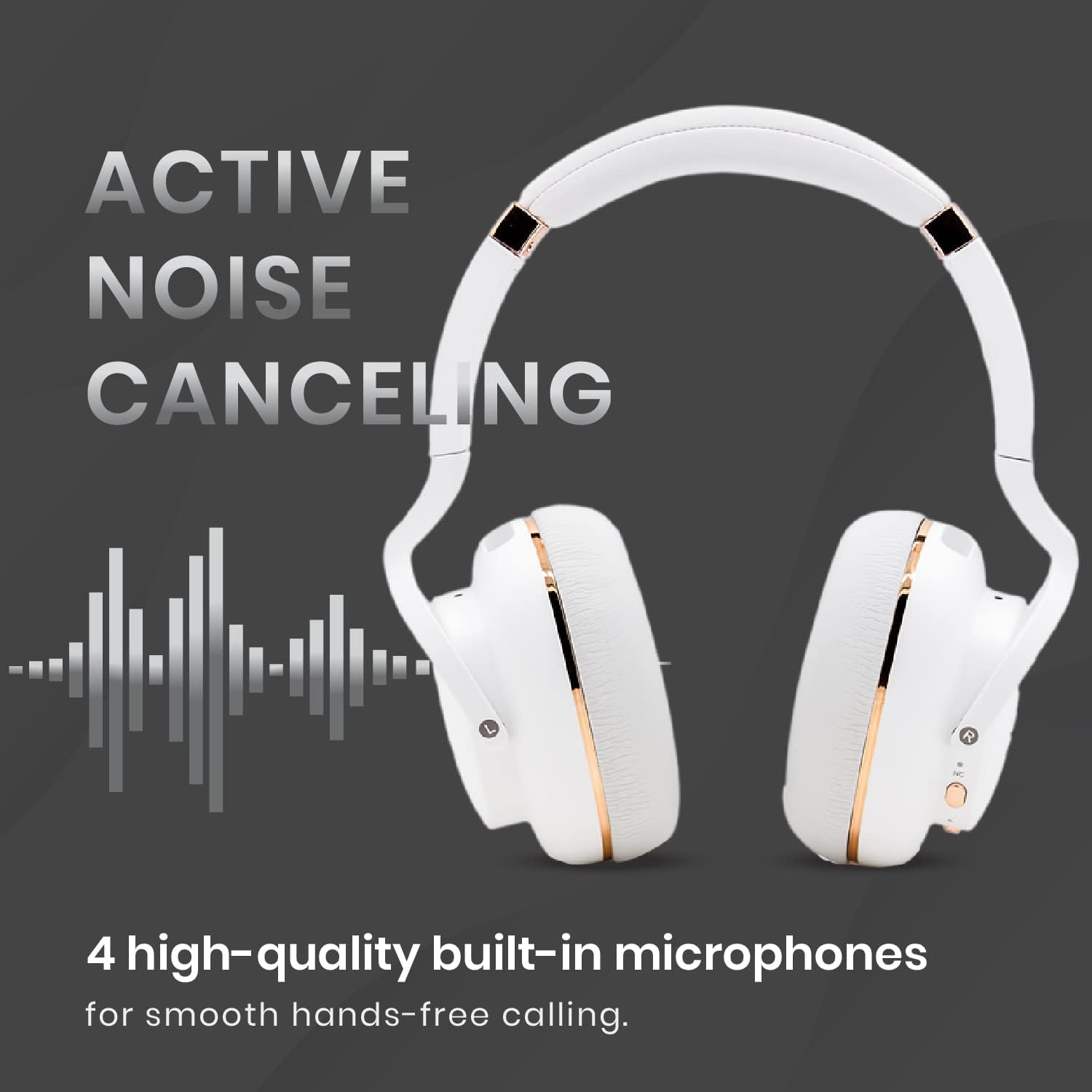 WAVV Element Active Noise Cancelling Headphones Wireless Over Ear Bluetooth Headphones with Microphone, Deep Bass, Quick Charge 40H Playtime,Comfortable Ear Pads for Cellphone/TV/PC/Laptop (Gold)