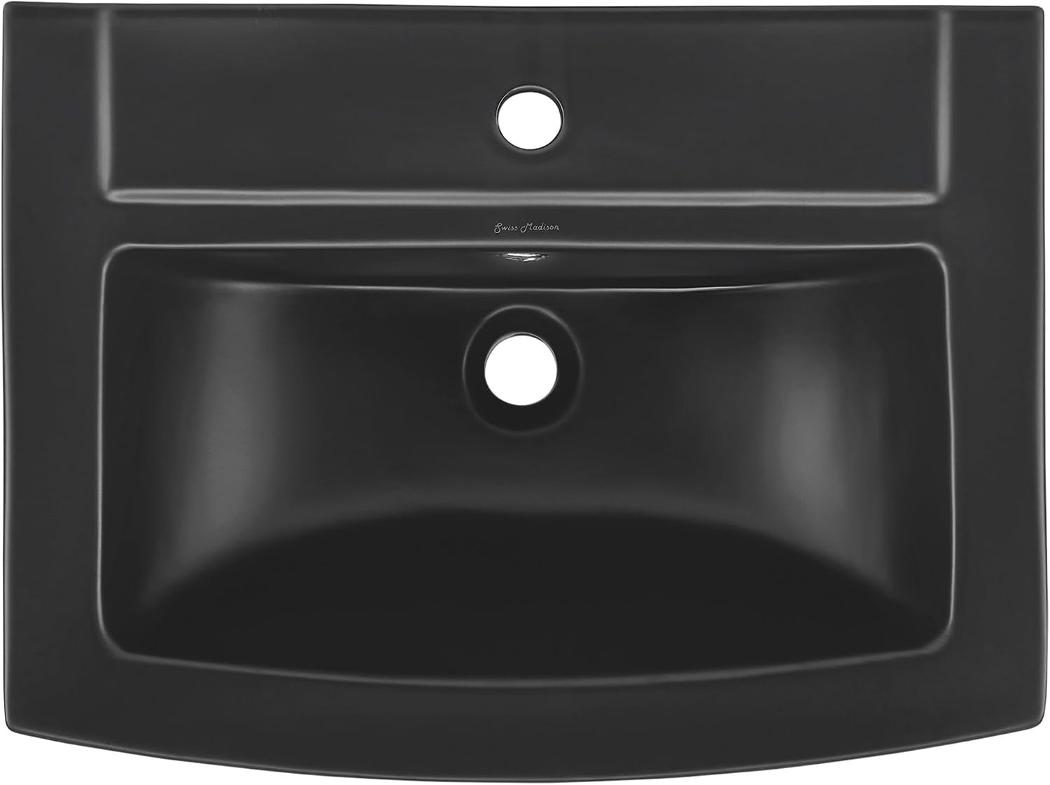Sublime Square Two-Piece Ceramic Pedestal Bathroom Sink in Matte Black with Overflow, Single Faucet Hole, Standard 1.75 in Drain