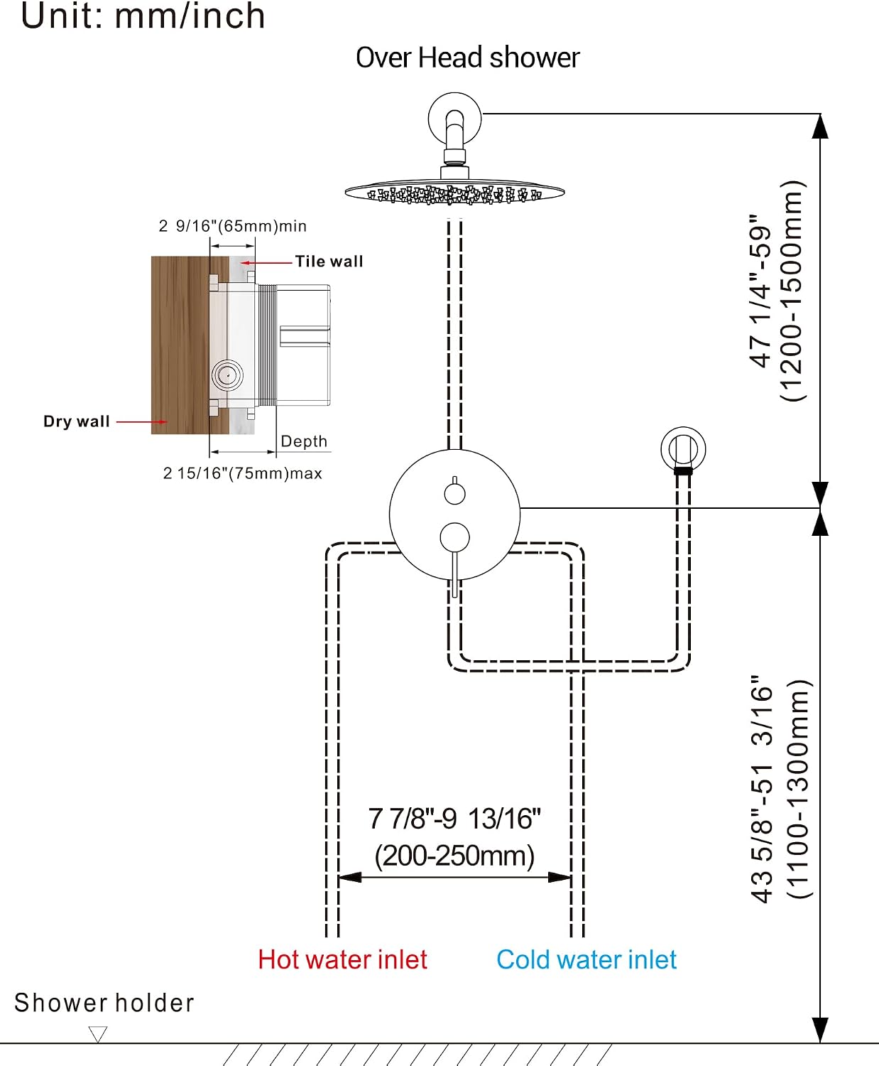 10' High-Pressure Rainfall Shower System with Handheld Spray, Wall Mount Bathroom Shower Faucet Set (Brushed Nickel)