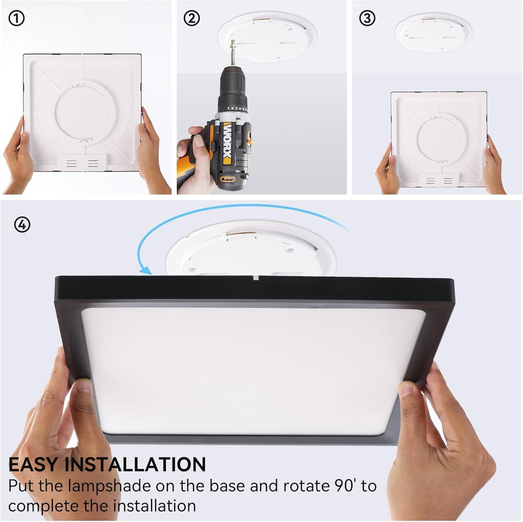 12Pack 12inch Square Black 3200LM LED Flush Mount Ceiling Light,28W White 6000K Slim Surface Mount Ceiling Light Fixture for Kitchen Bedroom Living Room