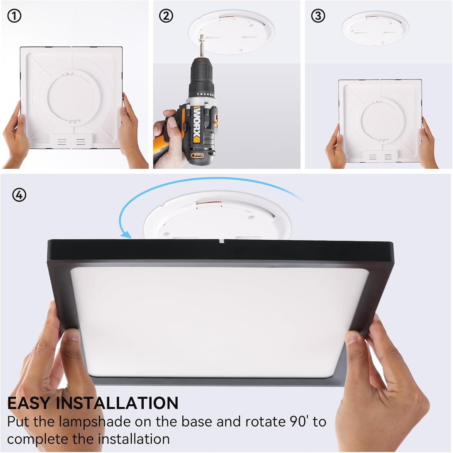 16Pack 12inch Square Black 3200LM LED Flush Mount Ceiling Light,28W White 6000K Slim Surface Mount Ceiling Light Fixture for Kitchen Bedroom Living Room
