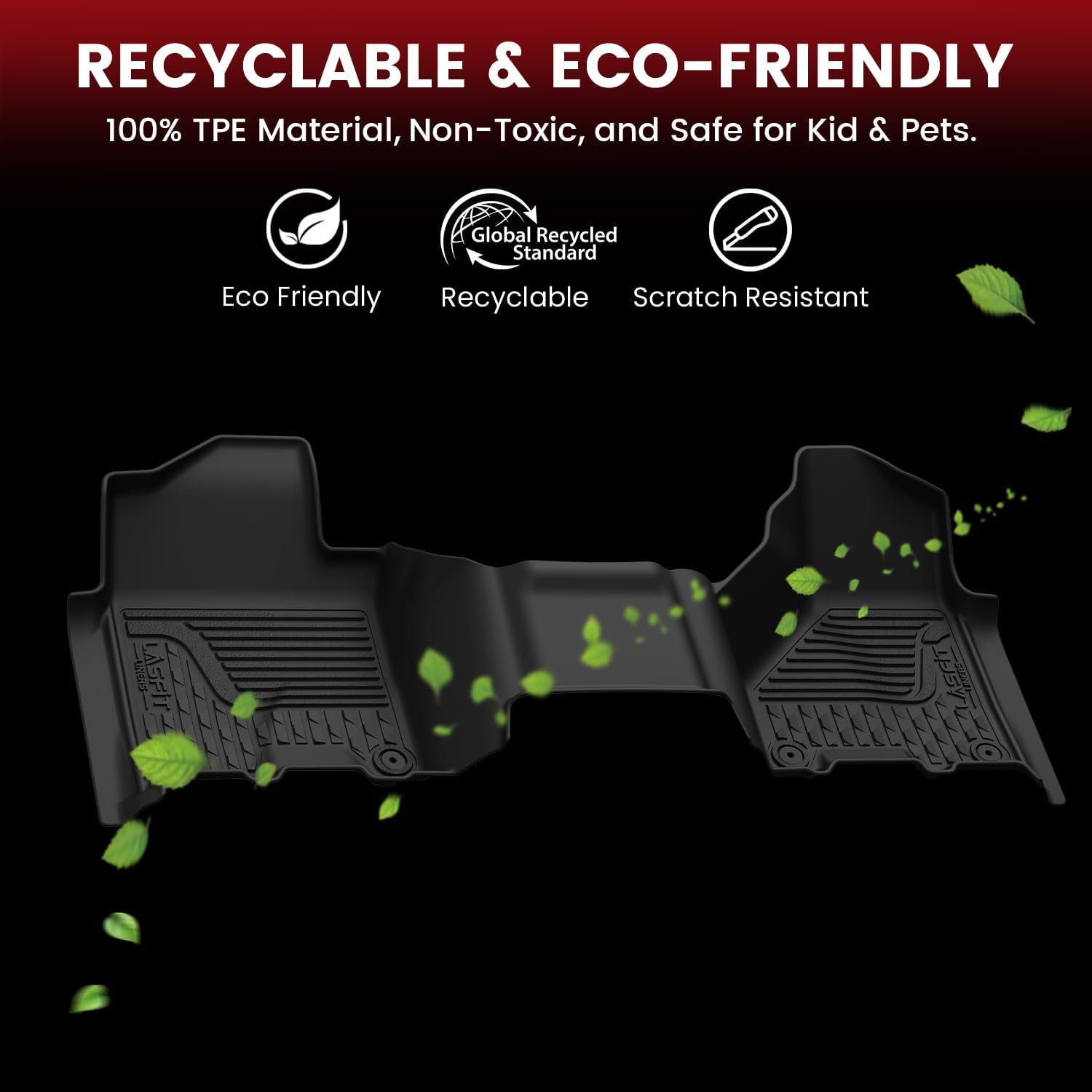 LASFIT Floor Mats 2019-2025 2026 for Ram 2500/3500 Mega Cab Bench Seat, Not for Bucket Seat or Model with PTO KIT or 4X4 Shifter, All Weather TPE Custom Fit Car Mats Floor Liners 1st & 2nd Row, Black