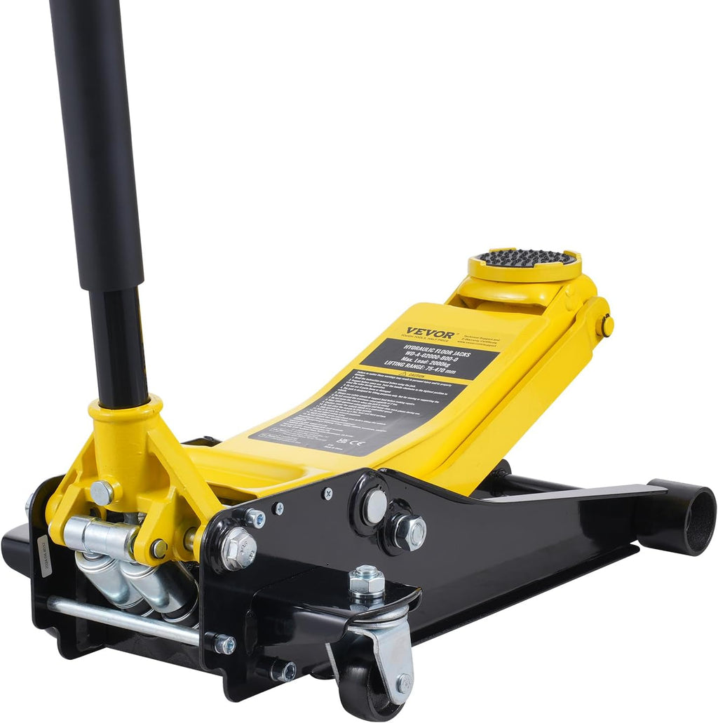 VEVOR Low Profile Floor Jack 2 Ton (4400 lbs), Heavy Duty Iron Hydraulic Racing Floor Jack, Hydraulic Car Jack, Dual Piston Quick Lift Pump, 3'-18.5' Height Lifting Range (Yellow)