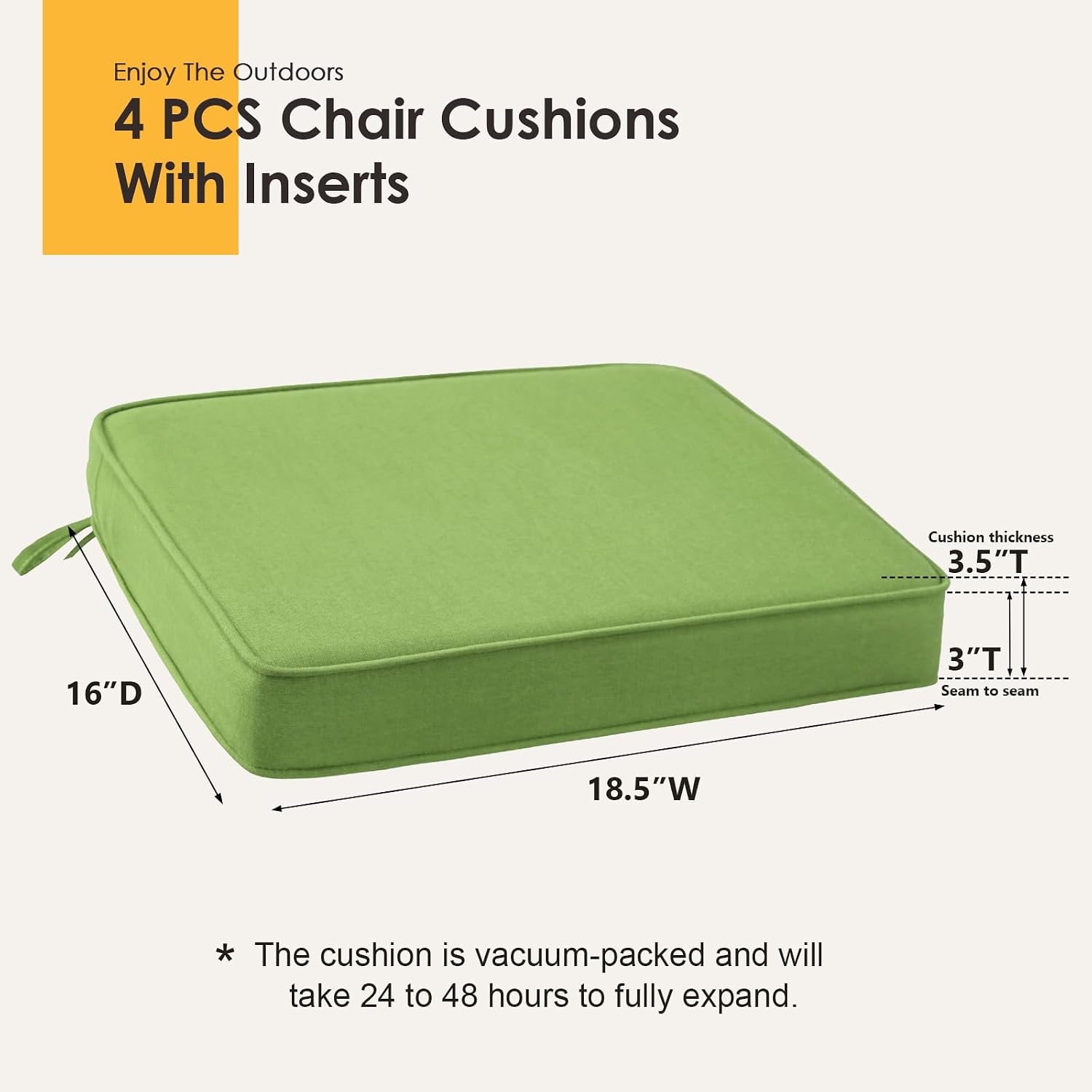 Outdoor Sunbrella Square Corner Seat Cushion, 18.5'x16'x3', Set of 4, Non Slip Seat Cushion Pads with Removable Cover for Patio Furniture, Garden Yard Lawn, Canvas Ginkgo