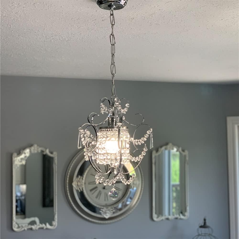 KISAD Rustic Vintage Crystal Chandelier Wrought Iron K9 Raindrop Pendant Light Adjustable Chain Ceiling Hanging Lighting Fixture for Entry Hallway Cloakroom Restaurant Bathroom Foyer (Color : Silver)