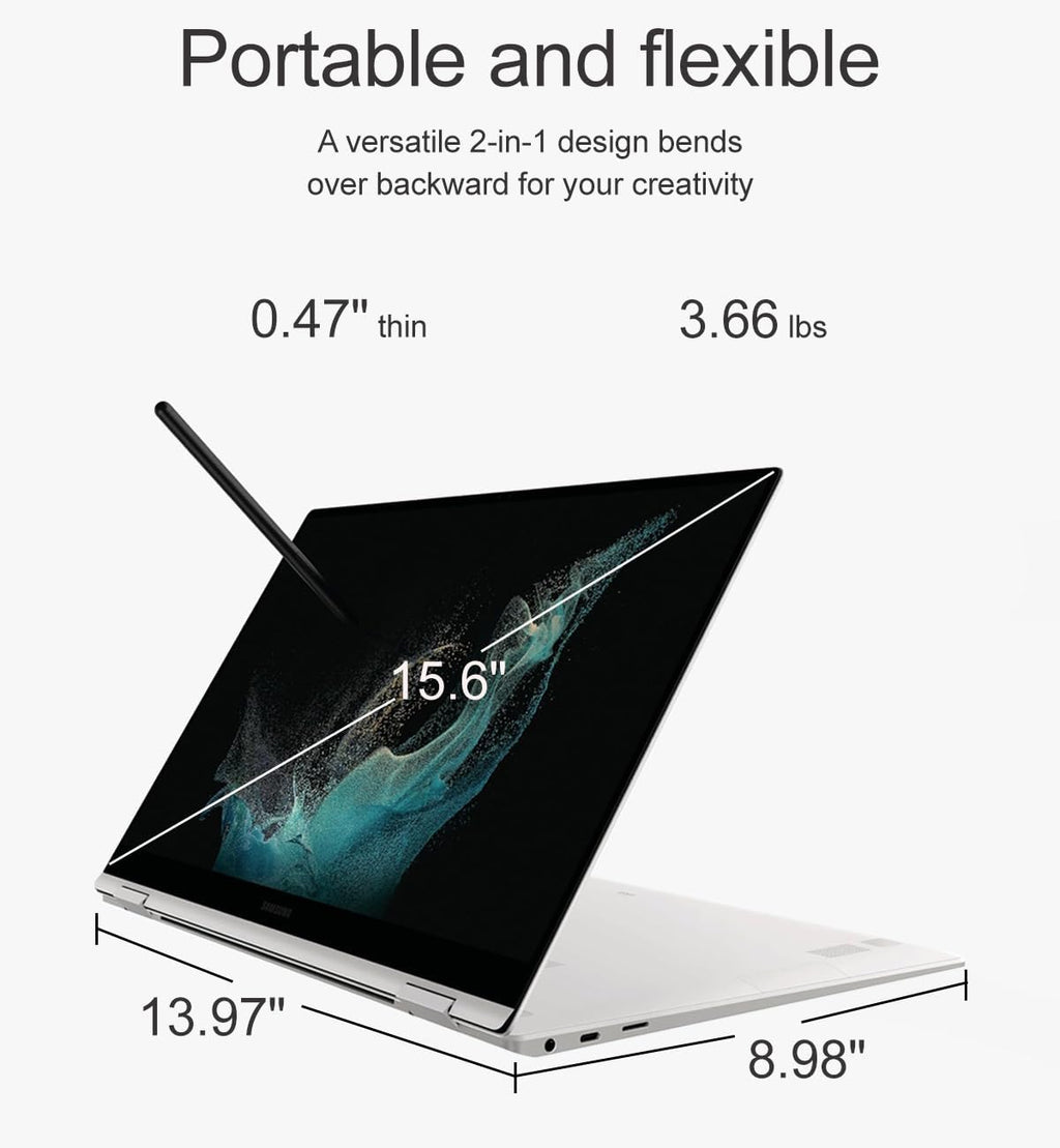 Samsung Galaxy Book Pro 360 2-in-1 Laptop w/ S Pen (15.6' FHD AMOLED Touchscreen, Intel 12-Core i7-1260P, 16GB RAM, 1TB SSD) for Professionals, Fingerprint, Backlit, Wi-Fi 6E, Win 11 Pro, NP950QED