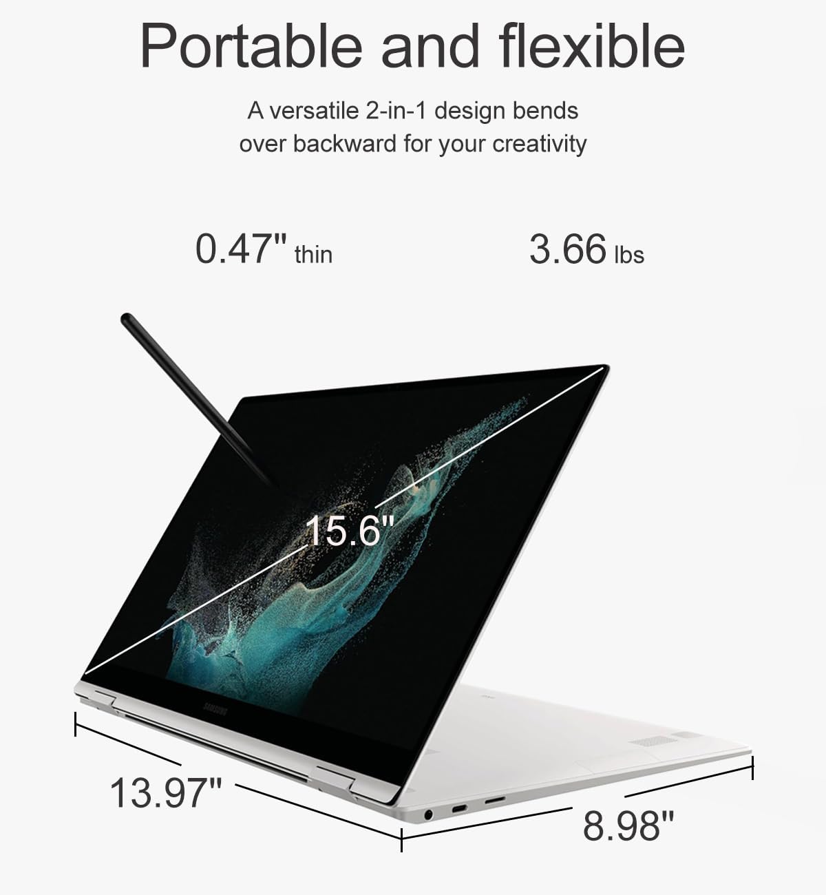 Samsung Galaxy Book Pro 360 2-in-1 Laptop w/ S Pen (15.6' FHD AMOLED Touchscreen, Intel 12-Core i7-1260P, 16GB RAM, 1TB SSD) for Professionals, Fingerprint, Backlit, Wi-Fi 6E, Win 11 Pro, NP950QED