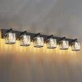 Black Crystal Bathroom Vanity Light, 6-Light Modern Bathroom Lighting Fixtures Over Mirror, Matte Black Wall Sconce Light Fixtures with Square Shade