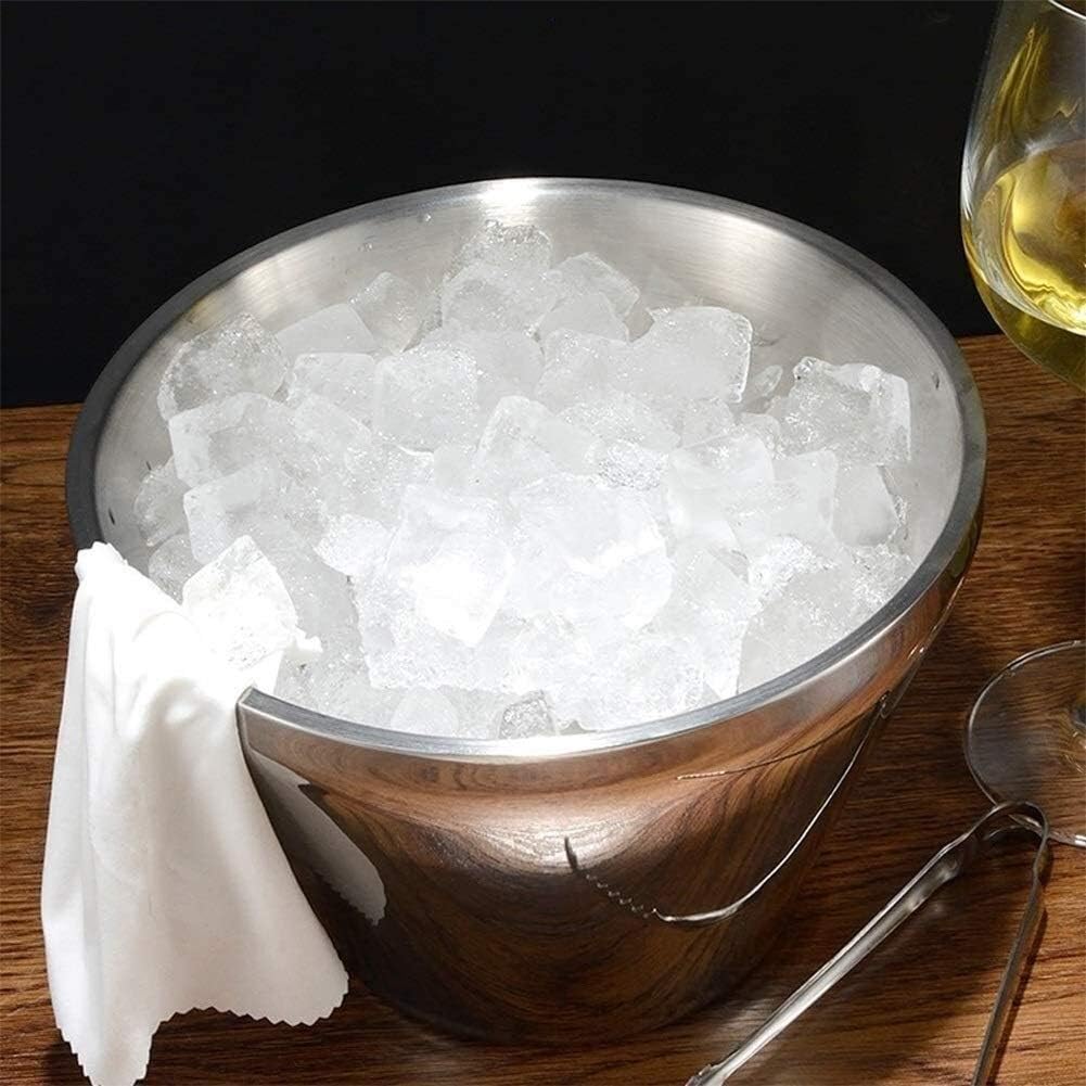 Double Wall Insulated Stainless Steel Ice Stainless Steel Double Ice Bucket Without Lid Champagne Bucket Red Beer Bar KTV Ice Cube Cooler Bucket Bucket with Lid and Tongs