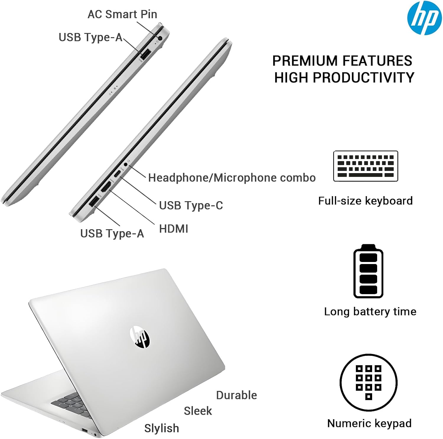 HP 17 Inch Laptop Computer, 17.3 IPS FHD Business Laptop PC, AMD Ryzen 5 6-Core, 32GB RAM 2TB SSD, Windows 11 Pro, 10-Key Number Pad