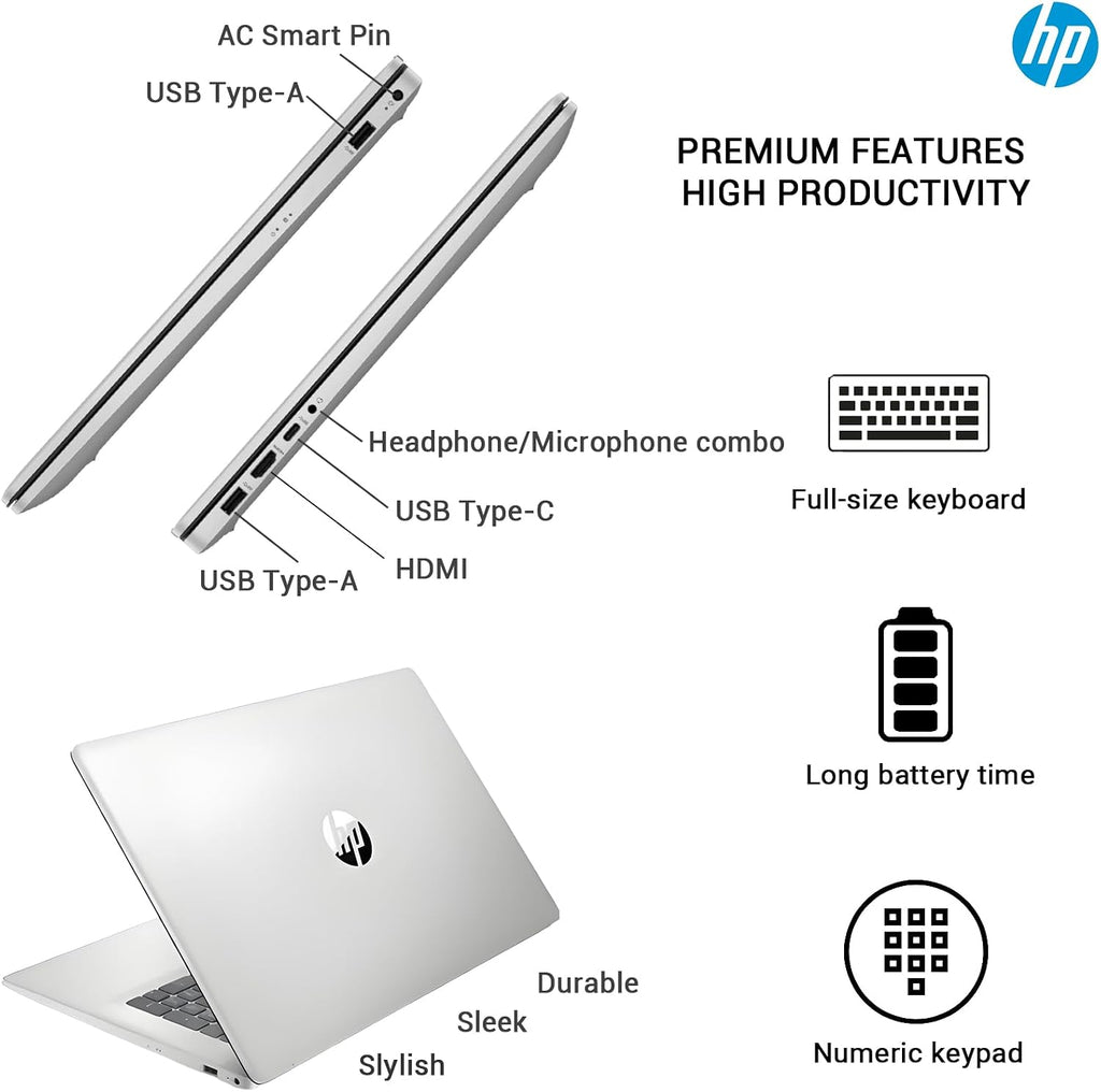 HP 17 Inch Laptop Computer, 17.3 IPS FHD Business Laptop PC, AMD Ryzen 5 (6-Core), Windows 11 Pro | 10-Key Number Pad | Wi-Fi 6 | 32GB RAM 1TB Storage