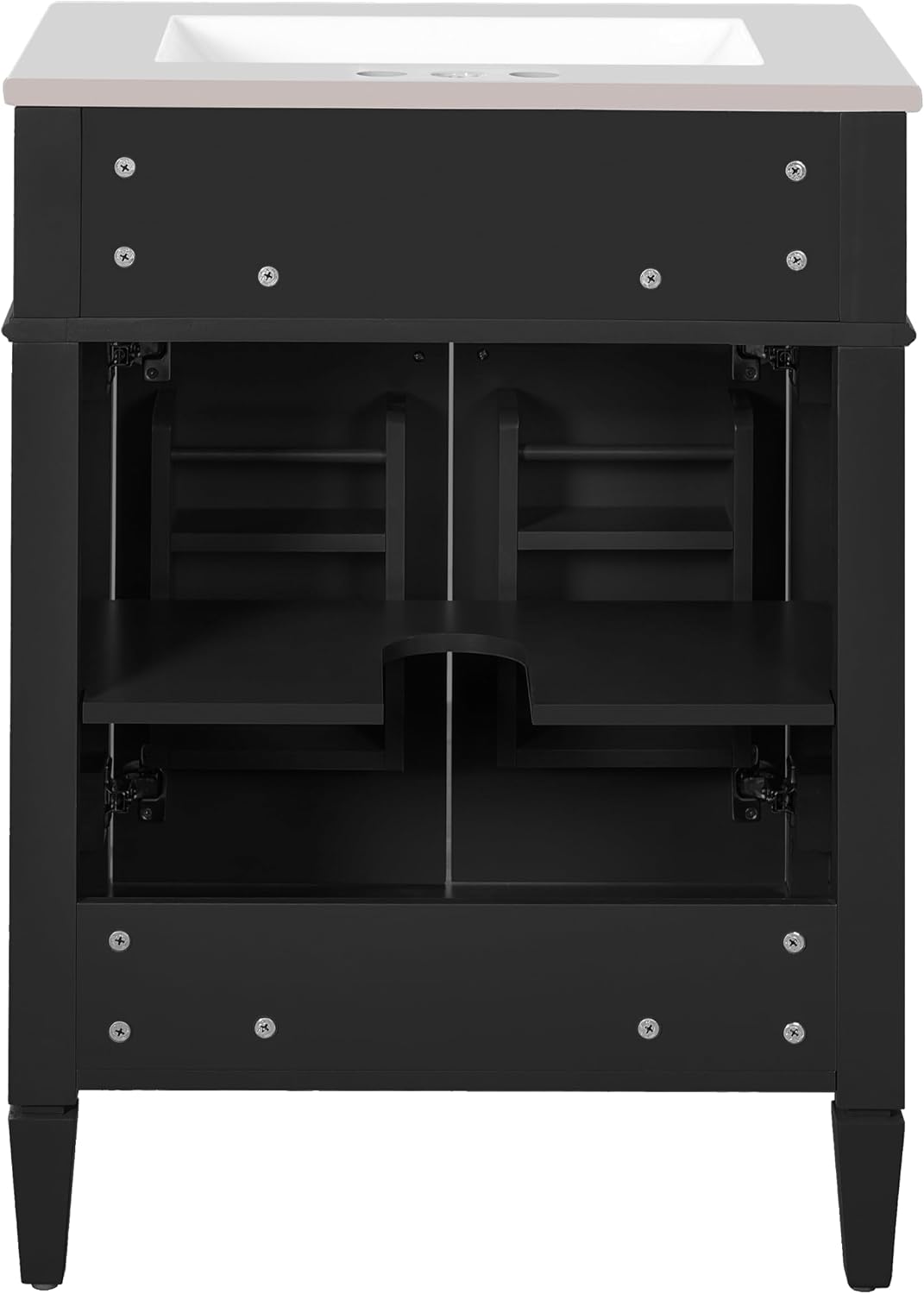 24-inch Bathroom Vanity with Sink Combo, Free-Standing Single Storage Cabinet with Tilt-Out Drawer, 2 Doors, Adjustable Shelf & Storage Rack, Vanity with Ceramic Basin for Bathroom (Black)