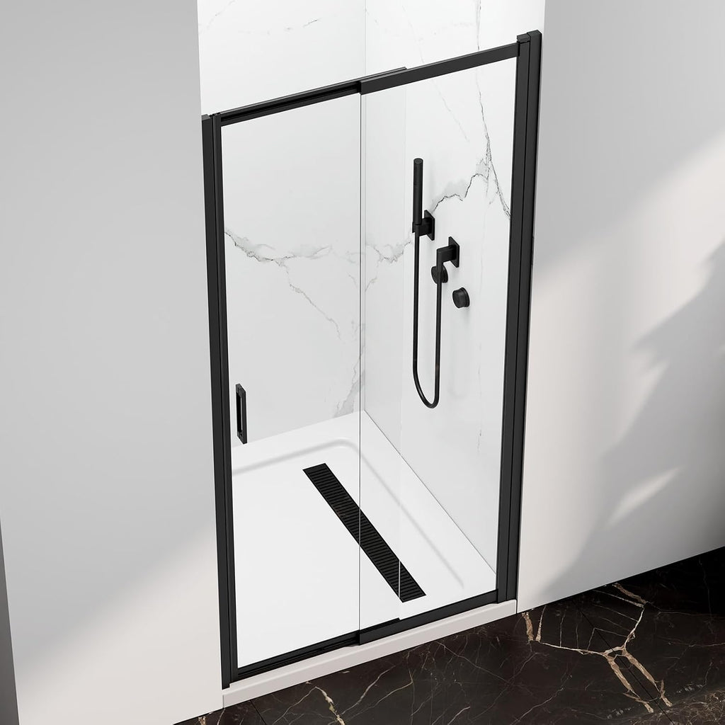 34-37' W x 72' H Pivot Swing Glass Shower Doors, 180° Rotating Retractable Bathroom Shower Door, Frameless Sliding Extended Bypass Shower Door with 3/16'(5mm) Clear SGCC Tempered Glass Matte Black