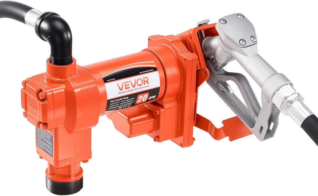 VEVOR Fuel Transfer Pump, 12V DC 20 GPM 1/4 HP Diesel Pump, Extractor Pumps with Manual Nozzle, Discharge Hose and Suction Pipe, for Gasoline, Diesel, Kerosene, Ethanol-Methanol Blends & Biodiesel