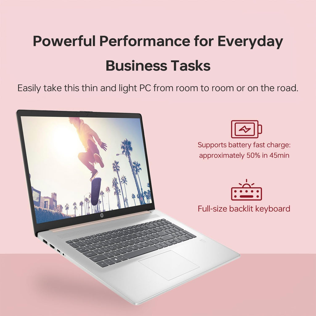 HP 17.3' Touchscreen Laptop, Intel Core i7-1355U, Pale Rose Gold, 64GB RAM, 2TB SSD, Webcam, Backlit Keyboard, Fingerprint Reader, Wi-Fi 6, Windows 11 Home, Bundle with PCO Laptop Cooler