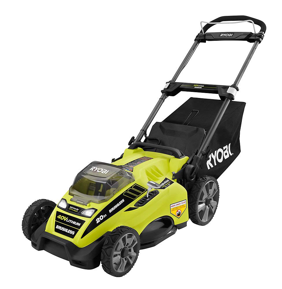 Ryobi RY40180 40V Brushless Lithium-Ion Cordless Electric Mower Kit, with 5.0Ah Battery, 19.88' x 40.748' x 22.677'