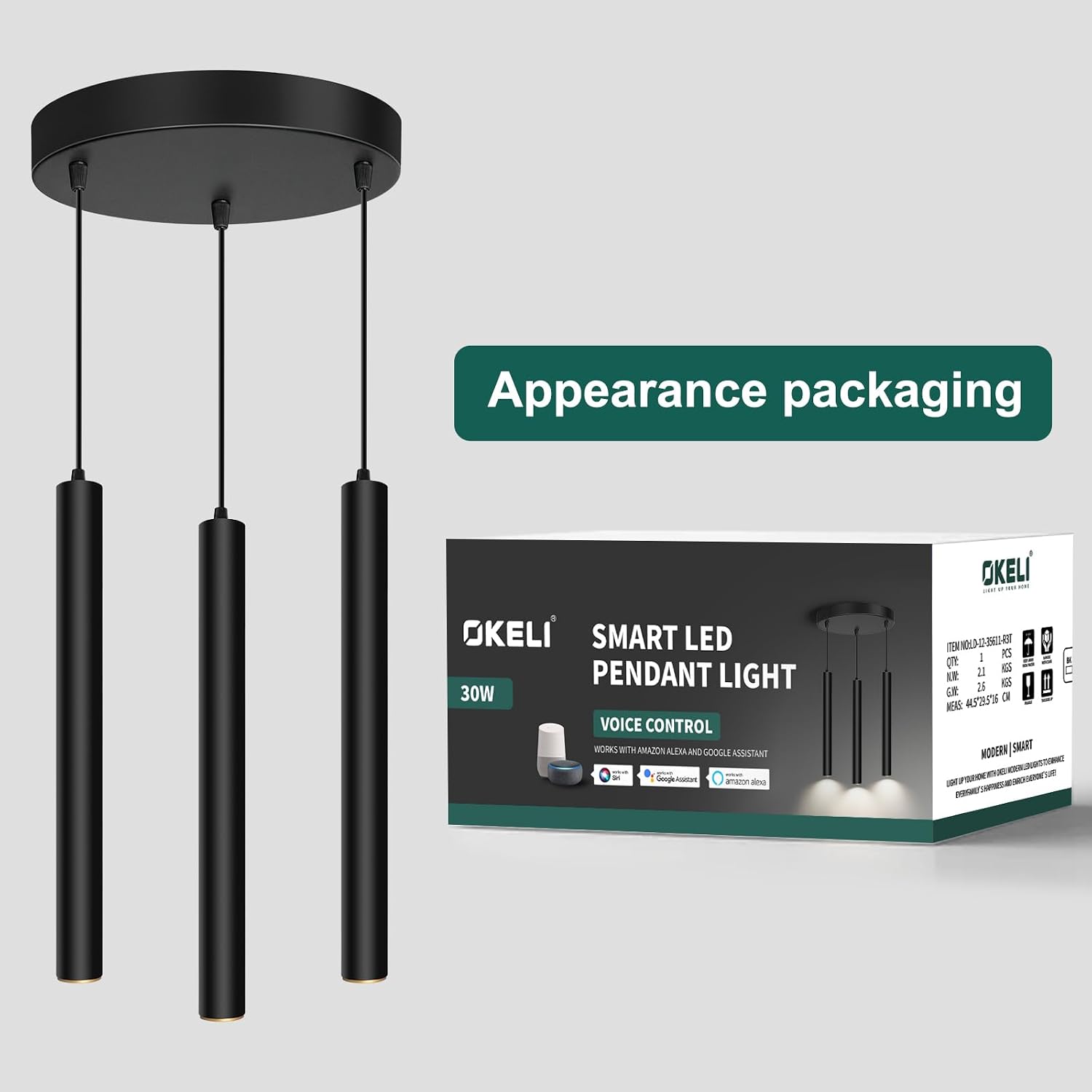 OKELI Modern Smart 3-Light Pendant Light Fixtures Round Pendant Lights Kitchen Island LED Minimalist Pendant Lighting Fixture for Kitchen,Dinning Room,Bedroom,Hallway,Bar