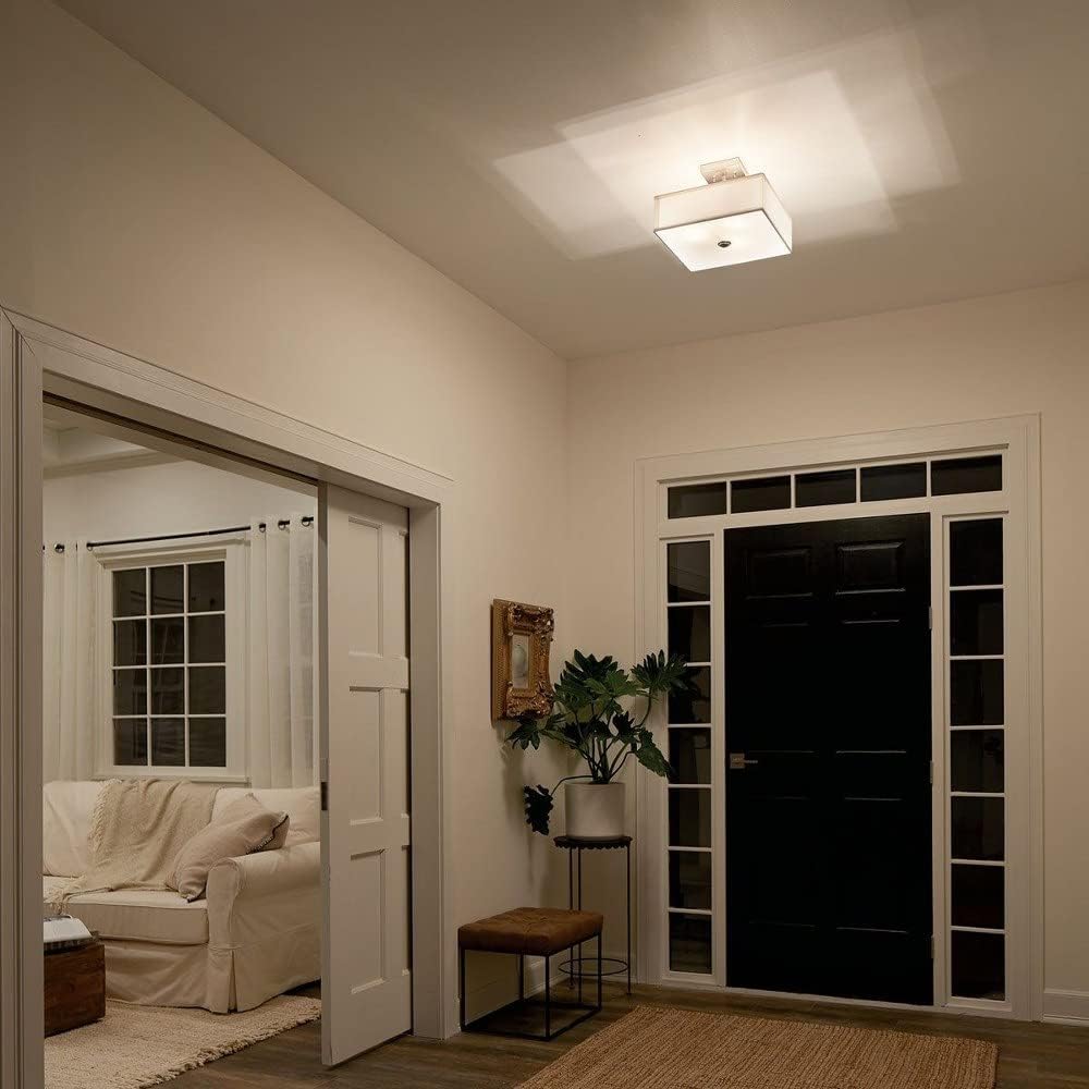 Kichler, Shailene 14' 3 Light Square Semi Flush with Satin Etched White Diffuser and White Microfiber Shade in Black, 43691BK