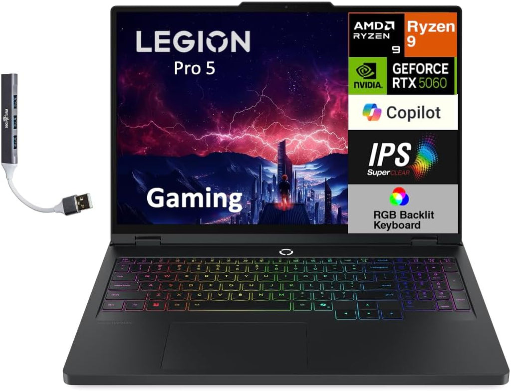 Lenovo Legion Pro 5 AI-Powered Copilot+ Gaming Laptop 16.0' 240 Hz IPS WQXGA (2560x1600) (AMD Ryzen 9 8945HX, GeForce RTX 5060 8GB, 64GB DDR5, 4TB SSD, 24-Zone RGB KB, Win11Pro) w/DKZ Port Expander