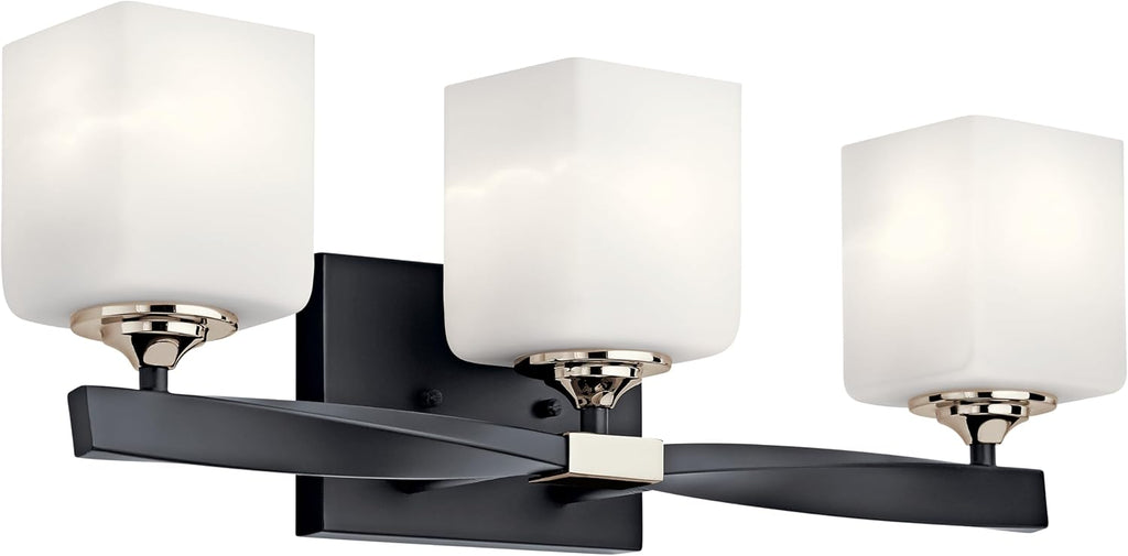 Kichler Marette 22.75' Vanity Light in Black, 3-Light Modern Bathroom Light with Satin Etched Cased Opal Glass, (22.75' W x 8' H), 55002BK