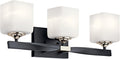 Kichler Marette 22.75' Vanity Light in Black, 3-Light Modern Bathroom Light with Satin Etched Cased Opal Glass, (22.75' W x 8' H), 55002BK