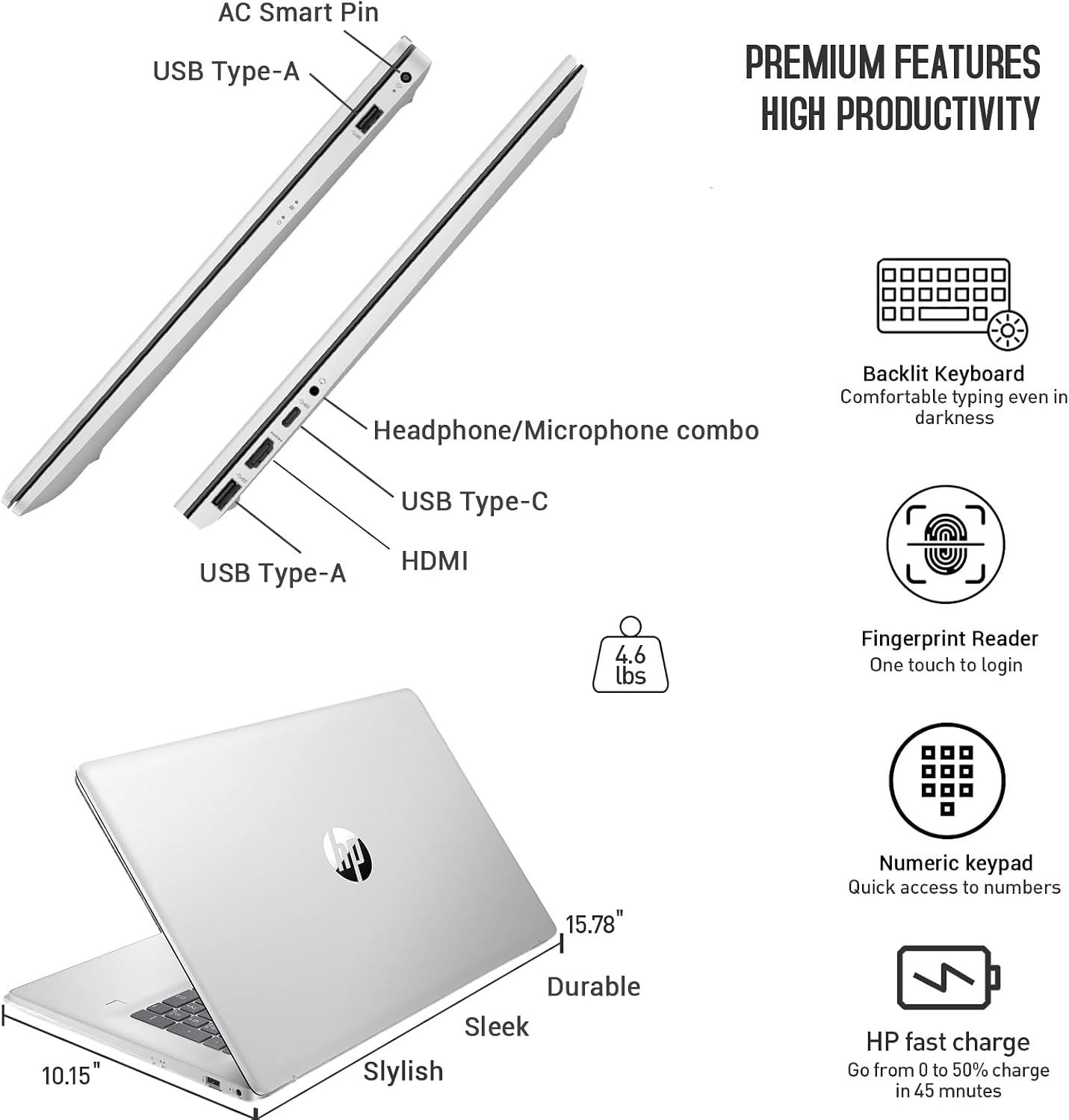 HP 17 Touchscreen Laptop Computer, 17.3' HD+ Touch Screen Business PC, Intel Core i7, 64GB RAM 2TB SSD, Windows 11 Pro, 10 Key Numeric Backlit Keyboard, Fingerprint Reader