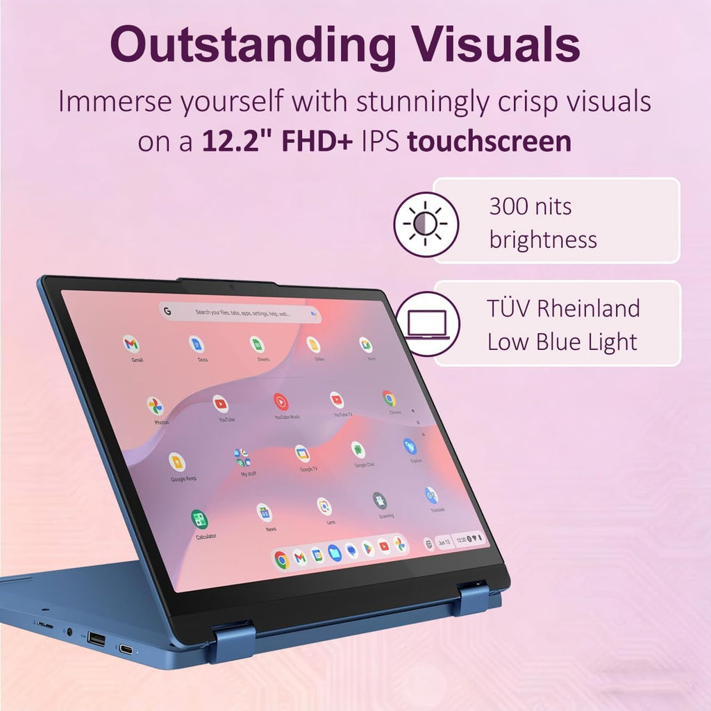 Lenovo IdeaPad Flex 3i Chromebook 2-in-1 Laptop (12.2' FHD+ Touchscreen, Intel N100, 4GB DDR5, 192GB Storage (64GB eMMC + 128GB SD Card)) for Home & Student, Long Battery Life, NFC, Chrome OS, Blue
