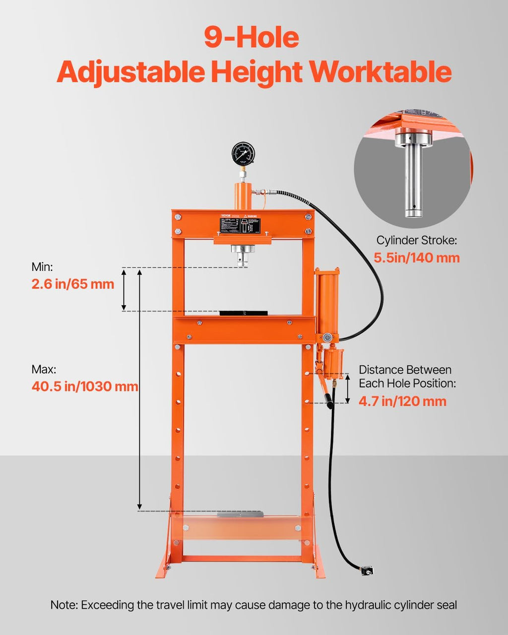 VEVOR Hydraulic Shop Press, 20 T H-Frame Pneumatic Shop Press with Press Plate, Stable Garage Floor Adjustable Hydraulic Press with Triangular Support, Fit for Bending, Straightening & Stamping