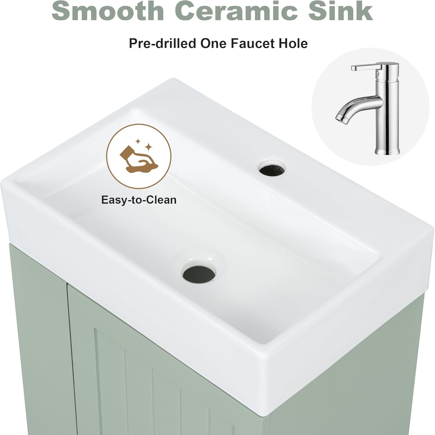 20-inch Bathroom Vanity with Sink Combo, Wall-Mounted Single Storage Cabinet with One Drawer& Left 2-Tier Storage Shelves, Wooden Vanity with Ceramic Basin for Bathroom, Green