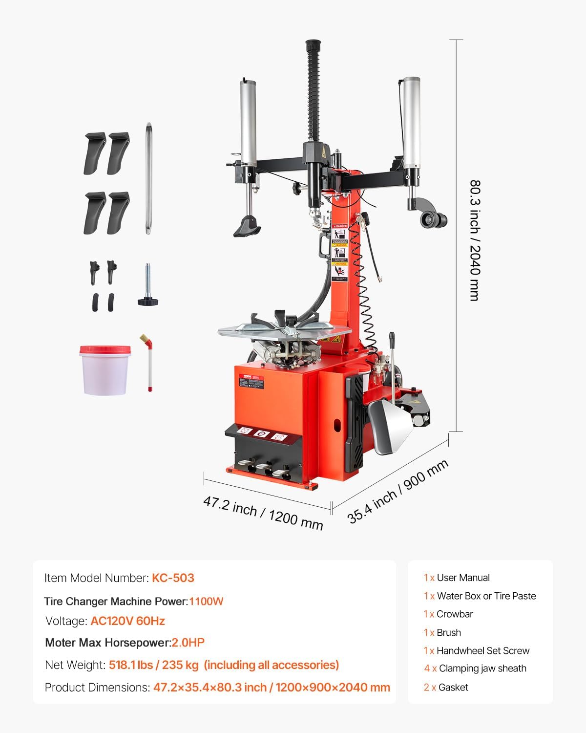 VEVOR Tire Changer Machine, 2.0HP Copper Motor, Durable Tire Changer with Air Pressure Gauge & Pneumatic Assist Arm, Pedal Operated Tire Changer with Thickened Chuck, Fit for Sedan/SUV/Pickup Truck