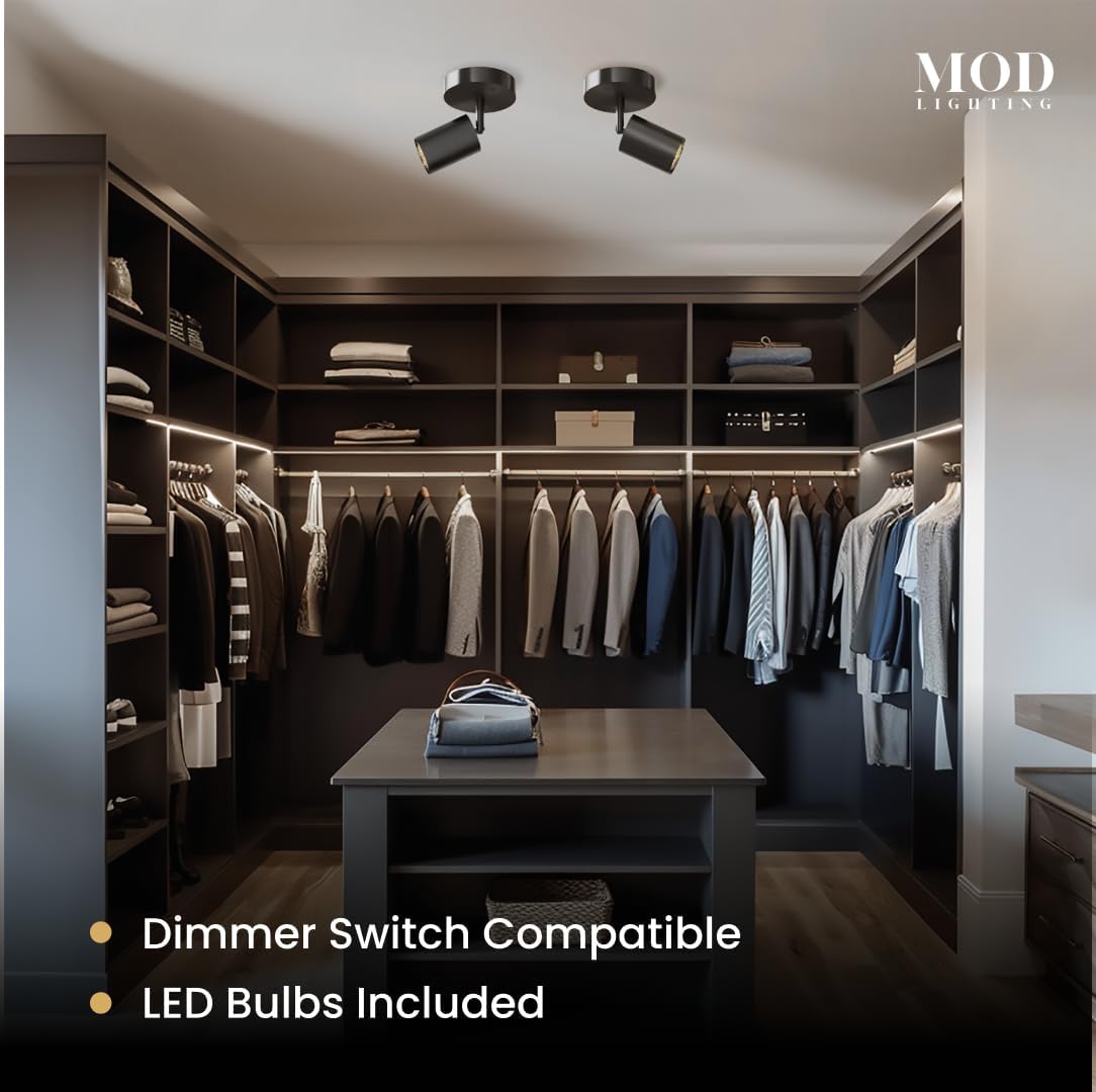 MOD LIGHTING Harris | Modern Track Lights LED, Indoor Ceiling Light Fixture for Dining Room, Kitchen Island Ceiling Lights, Solid Brass Light Fixture (Matte Black | Warm White | 1-Light)