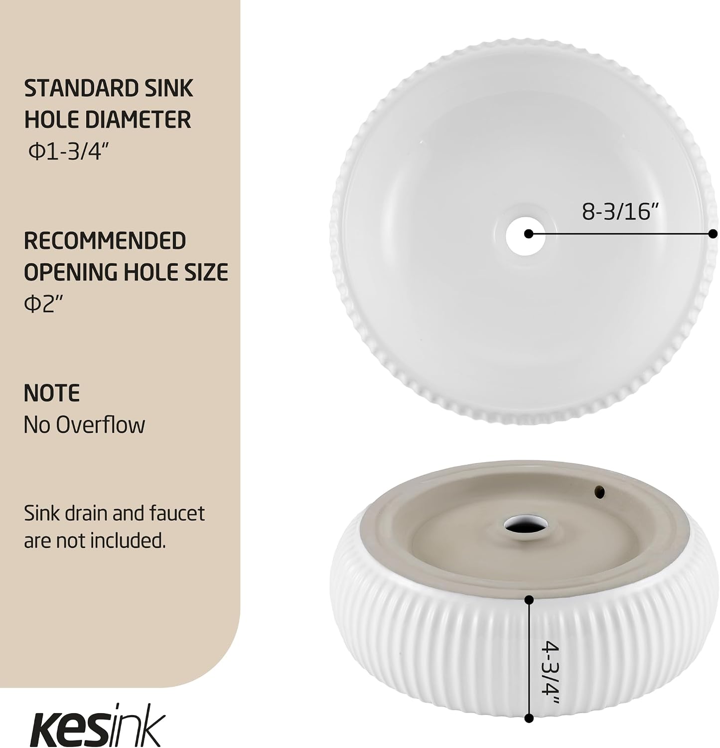 Bathroom Vessel Sink above Counter, Bowl Sinks for Bathroom, Countertop White Bathroom Sink 16.4' for Cabinet Lavatory Vanity Porcelain Ceramic, CBS131