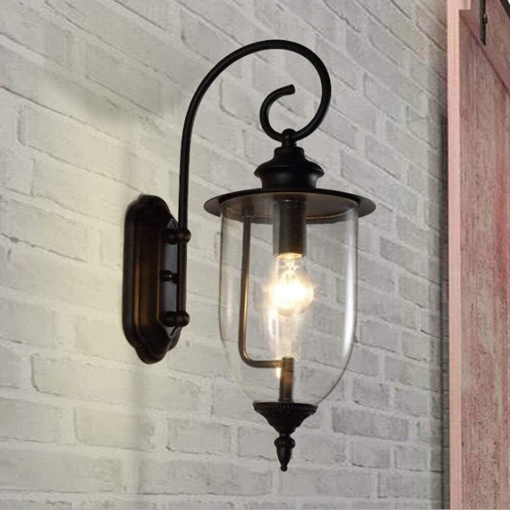 Wall Mounted Light Wall Light Industrial Metal Retro Wrought Iron Waterproof Outdoor E27 Wall Lamp Bedroom Decoration Lighting Iron Cage Lampshade Bracket Light Kitchen Garden Bathroom（Black） Re