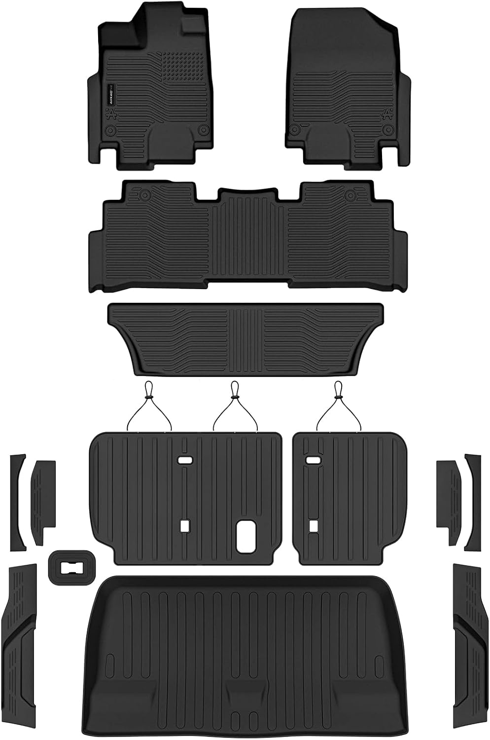 Auxko All Weather Floor Mats Cargo Mat with Backrest Mat & Door Sill Protectors for Honda Odyssey 2018-2025 2026 TPE Liners Accessories Guard Odorless Anti-Slip Floor Liners Trunk Tray