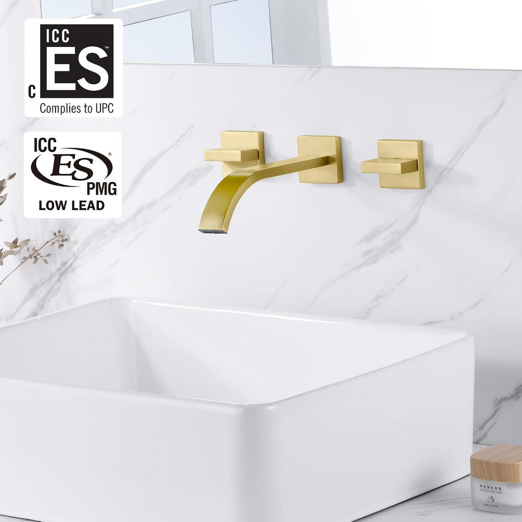 sumerain Gold Bathroom Faucet Wall Mount Bathroom Sink Faucet with Rough in Valve