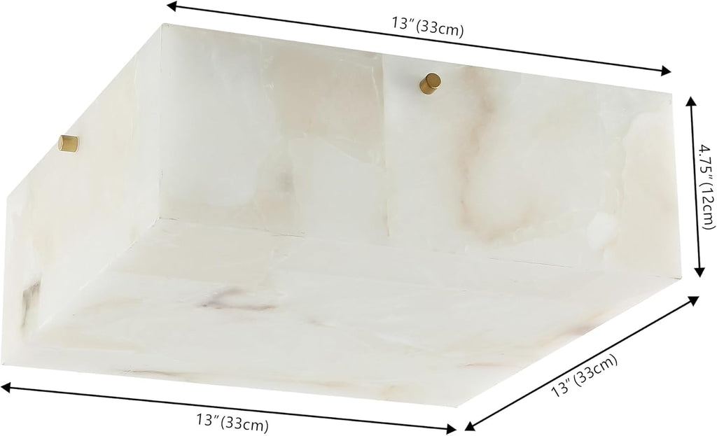 JONATHAN Y 13' Brass Gold Square LED Flush Mount Ceiling Light, Modern Decor, White Marble Alabaster Shade, 2-Light Fixture for Bedroom, Hallway, Bathroom, Glam Lighting JYL1201A