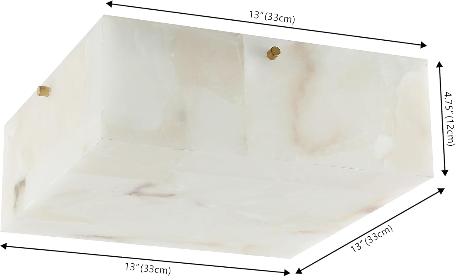 JONATHAN Y 13' Brass Gold Square LED Flush Mount Ceiling Light, Modern Decor, White Marble Alabaster Shade, 2-Light Fixture for Bedroom, Hallway, Bathroom, Glam Lighting JYL1201A